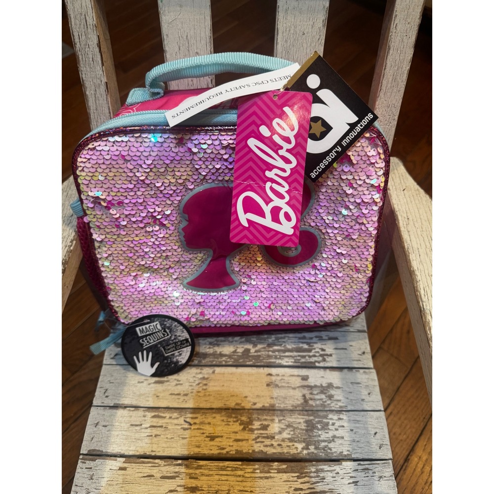 Barbie Flip Sequin Insulated Lunch Bag Pink Silver Magic Sequins NWT